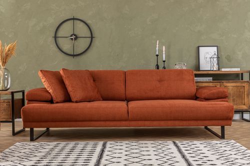 Canapé droit moderne 3 places tissu doux orange pieds métal noir Kustone 239 cm - Photo n°2; ?>