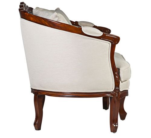 Canapé en bois d'acajou marron et assise tissu beige Castle 160 cm - Photo n°3; ?>