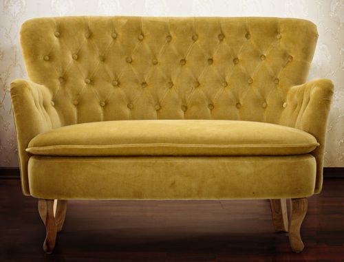 Canapé en coton jaune et pieds en bois 2 places Oria - Photo n°2; ?>