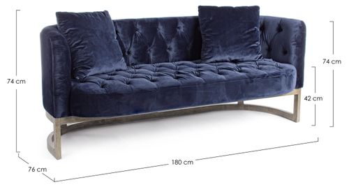 Canapé en polyester matelassé bleu 3 places Mila - Photo n°3; ?>