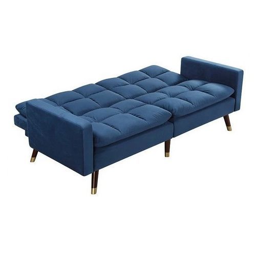 Canapé lit 2 places velours bleu et pieds effet laiton Ilash - Photo n°3; ?>