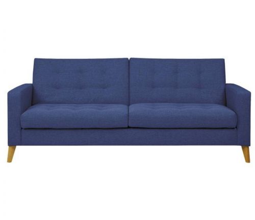 Canapé lit 3 places tissu bleu et pieds bois clair Ruth - Photo n°2; ?>