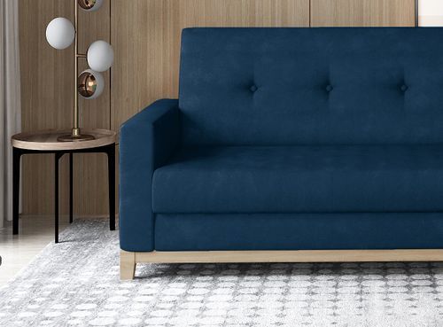 Canapé lit 3 places tissu bleu foncé et pieds en bois de hêtre Saline 216 cm - Photo n°2; ?>