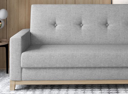 Canapé lit 3 places tissu gris clair et pieds en bois de hêtre Saline 216 cm - Photo n°2; ?>