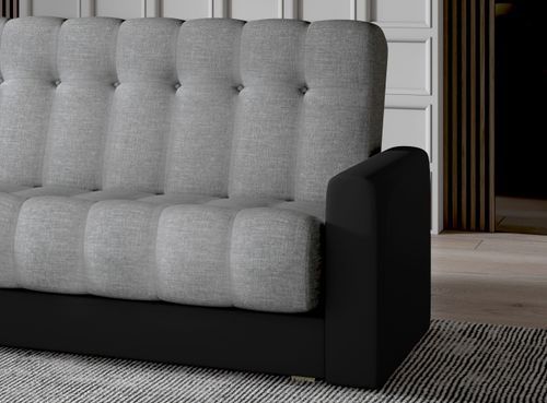 Canapé lit 3 places tissu gris clair et simili cuir noir Barote 210 cm - Photo n°3; ?>