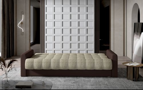 Canapé lit 3 places tissu gris foncé et simili cuir blanc Barote 210 cm - Photo n°3; ?>