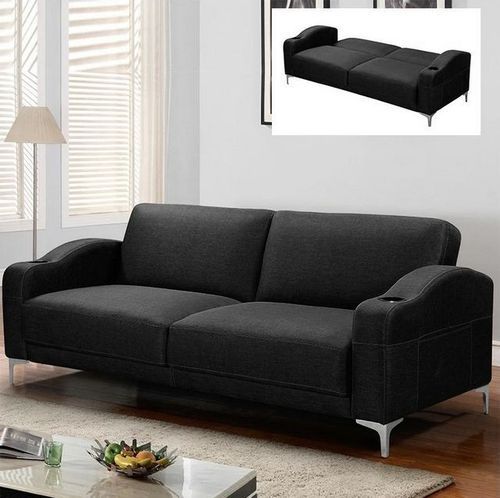 Canapé lit 3 places tissu noir et pieds métal Barly - Photo n°2; ?>