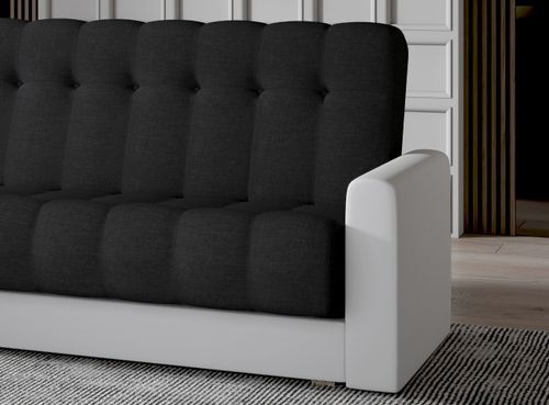 Canapé lit 3 places tissu noir et simili cuir blanc Barote 210 cm - Photo n°2; ?>