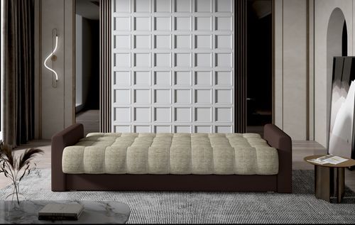Canapé lit 3 places tissu noir et simili cuir blanc Barote 210 cm - Photo n°3; ?>