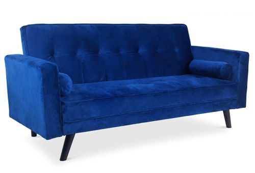 Canapé lit 3 places velours bleu et pieds bois noir Cansy 186 cm - Photo n°2; ?>
