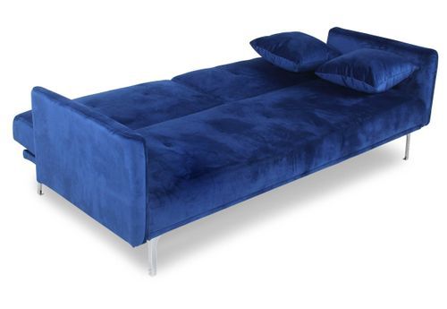 Canapé lit 3 places velours bleu et pieds métal gris Mindy - Photo n°3; ?>