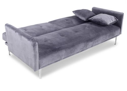 Canapé lit 3 places velours gris et pieds métal Mindy - Photo n°3; ?>