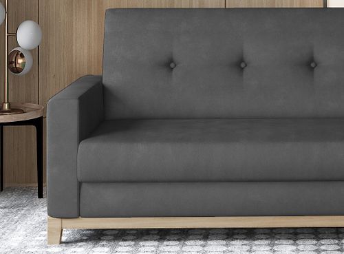 Canapé lit 3 places velours gris foncé et pieds en bois de hêtre Saline 216 cm - Photo n°2; ?>