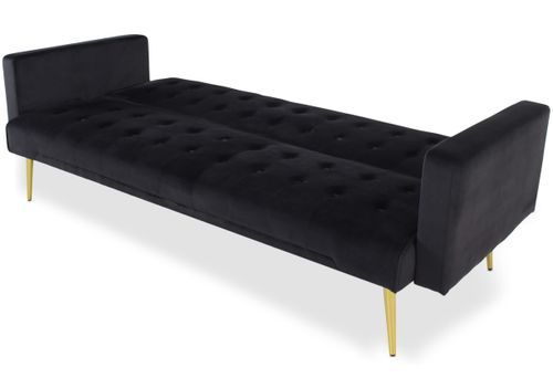 Canapé lit 3 places velours noir et pieds métal doré Justine 175 cm - Photo n°3; ?>