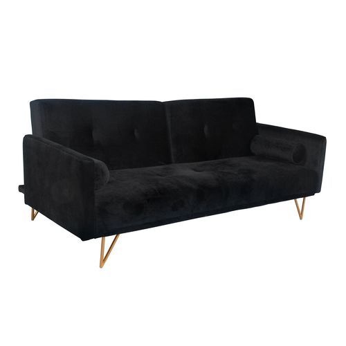 Canapé lit 3 places velours noir et pieds métal dorés Lokane - Photo n°2; ?>