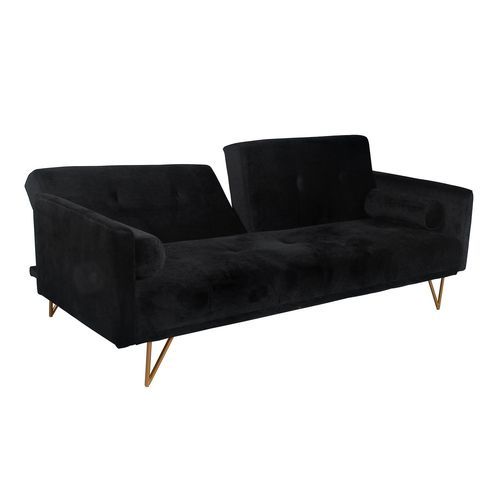 Canapé lit 3 places velours noir et pieds métal dorés Lokane - Photo n°3; ?>