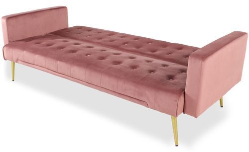 Canapé lit 3 places velours rose et pieds métal doré Justine 175 cm - Photo n°3; ?>