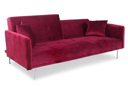 Canapé lit 3 places velours rouge et pieds métal gris Mindy - Photo n°2; ?>