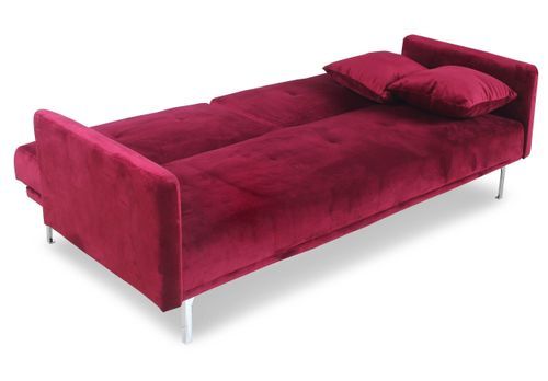 Canapé lit 3 places velours rouge et pieds métal gris Mindy - Photo n°3; ?>