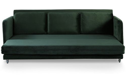 Canapé lit 3 places velours vert et pieds bois clair Lix 210 cm - Photo n°3; ?>