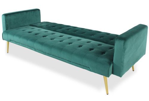 Canapé lit 3 places velours vert et pieds métal doré Justine 175 cm - Photo n°3; ?>