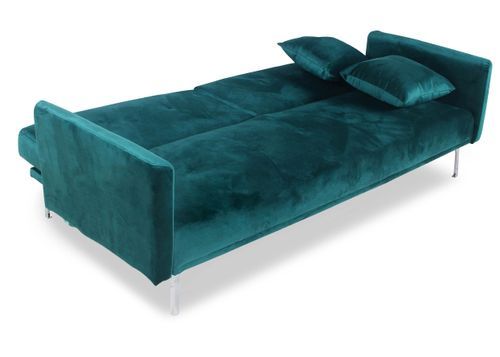 Canapé lit 3 places velours vert et pieds métal argenté Mindy - Photo n°3; ?>