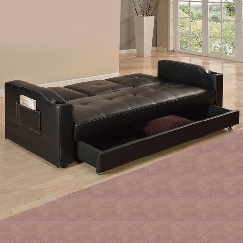 Canapé lit avec coffre simili cuir noir 80x200 cm Barco - Photo n°2; ?>