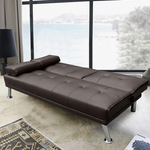 Canapé lit simili cuir marron Mokar 3 places - Photo n°2; ?>
