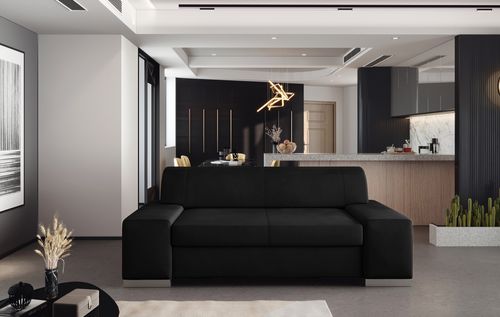 Canapé minimaliste 2/3 places velours noir Plazo 190 cm - Photo n°3; ?>