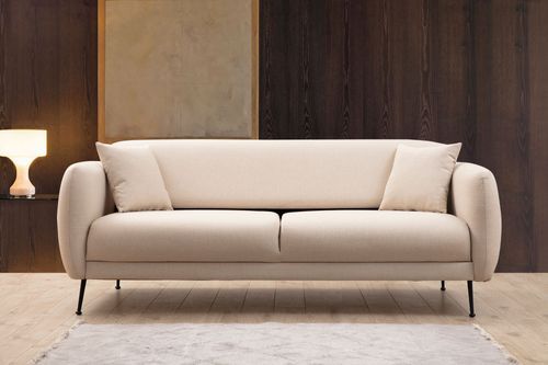 Canapé moderne 3 places tissu beige et pieds métal noir Kezila 214 cm - Photo n°2; ?>