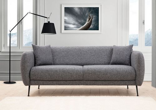 Canapé moderne 3 places tissu gris et pieds métal noir Kezila 214 cm - Photo n°2; ?>