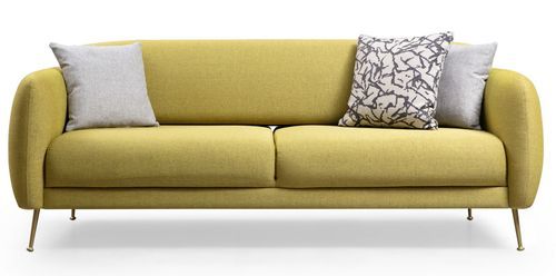 Canapé moderne 3 places tissu jaune et pieds métal noir Kezila 214 cm - Photo n°2; ?>