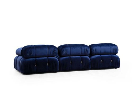 Canapé modulable velours bleu foncé 4 places avec pouf Noah - Photo n°3; ?>