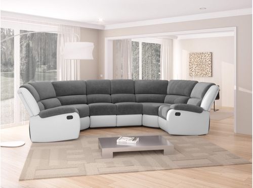 Canapé panoramique avec relaxation manuel simili cuir blanc et microfibre gris Spaco - Photo n°2; ?>