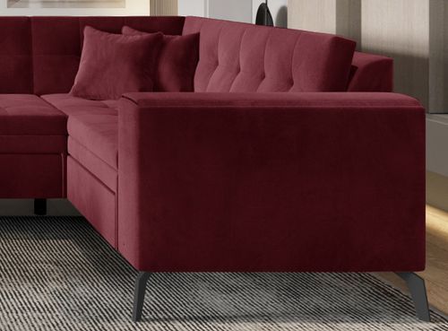 Canapé panoramique convertible gauche tissu bordeaux matelassé Bonty 340 cm - Photo n°3; ?>