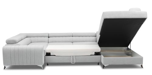 Canapé panoramique convertible simili cuir blanc avec coffre de rangement Louve 340 cm - Photo n°3; ?>