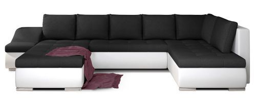 Canapé panoramique convertible tissu noir et simili cuir blanc Jonaz 340 cm - Photo n°2; ?>