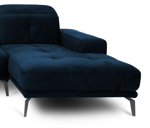 Canapé panoramique design tissu bleu nuit têtières angle gauche avec accoudoir Stan 350 cm - Photo n°2; ?>