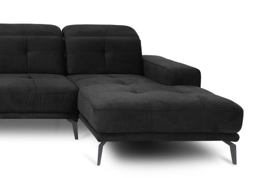 Canapé panoramique design tissu doux noir têtières angle gauche avec accoudoir Stan 350 cm - Photo n°2; ?>