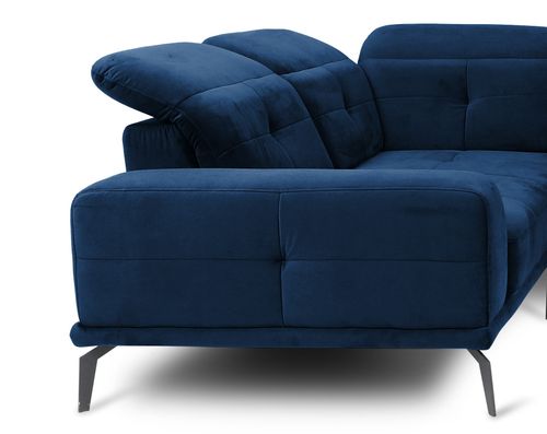 Canapé panoramique design velours bleu nuit têtières angle gauche avec accoudoir Stan 350 cm - Photo n°2; ?>