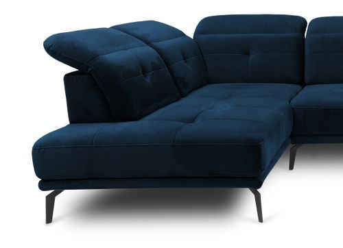Canapé panoramique moderne tissu bleu nuit têtières angle gauche Versus 350 cm - Photo n°3; ?>
