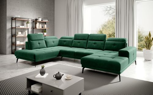 Canapé panoramique moderne tissu vert foncé têtières angle gauche Versus 350 cm - Photo n°2; ?>
