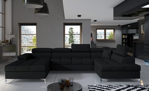 Canapé panoramique velours noir coffre de rangement à droite Kutty 345 cm - Photo n°2; ?>