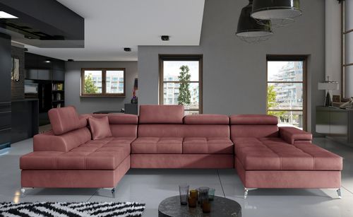 Canapé panoramique velours rose cuivré coffre de rangement à gauche Kutty 345 cm - Photo n°2; ?>