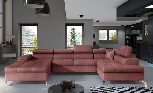 Canapé panoramique velours rose cuivré coffre de rangement à droite Kutty 345 cm - Photo n°2; ?>