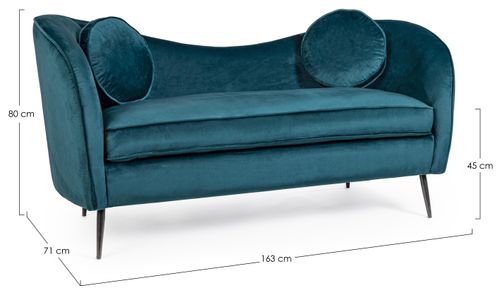 Canapé polyester effet velours bleu avec coussin 2 places Cady - Photo n°3; ?>