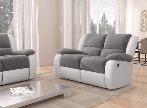 Canapé de relaxation électrique 2 places simili cuir blanc et microfibre gris Confort - Photo n°2; ?>