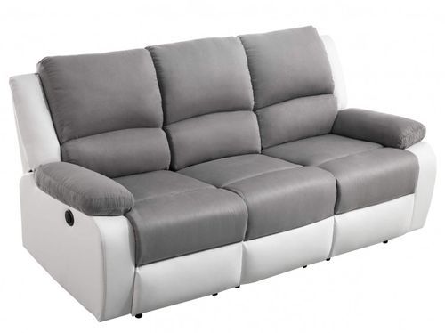 Canapé relaxation électrique 3 places simili cuir blanc et microfibre gris Confort - Photo n°2; ?>