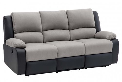 Canapé relaxation électrique 3 places simili cuir noir et microfibre gris Confort - Photo n°2; ?>