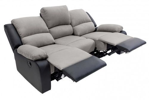 Canapé relaxation électrique 3 places simili cuir noir et microfibre gris Confort - Photo n°3; ?>